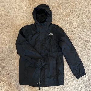 The North Face black boys rain jacket, M (10/12)
